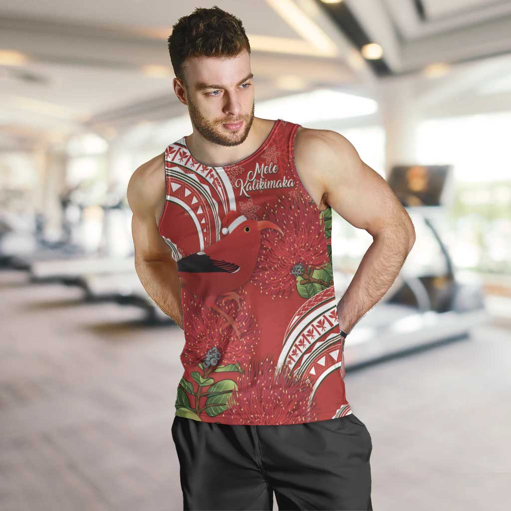 Personalized Mele Kalikimaka Hawaii Men Tank Top I'iwi Bird With Ohia Lehua - Red Color LT14 Red - Polynesian Pride
