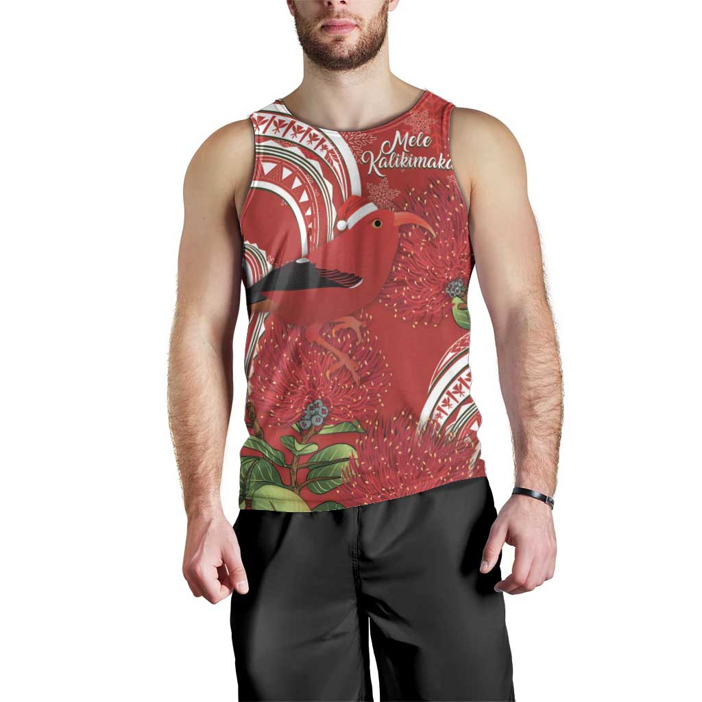 Personalized Mele Kalikimaka Hawaii Men Tank Top I'iwi Bird With Ohia Lehua - Red Color LT14 - Polynesian Pride
