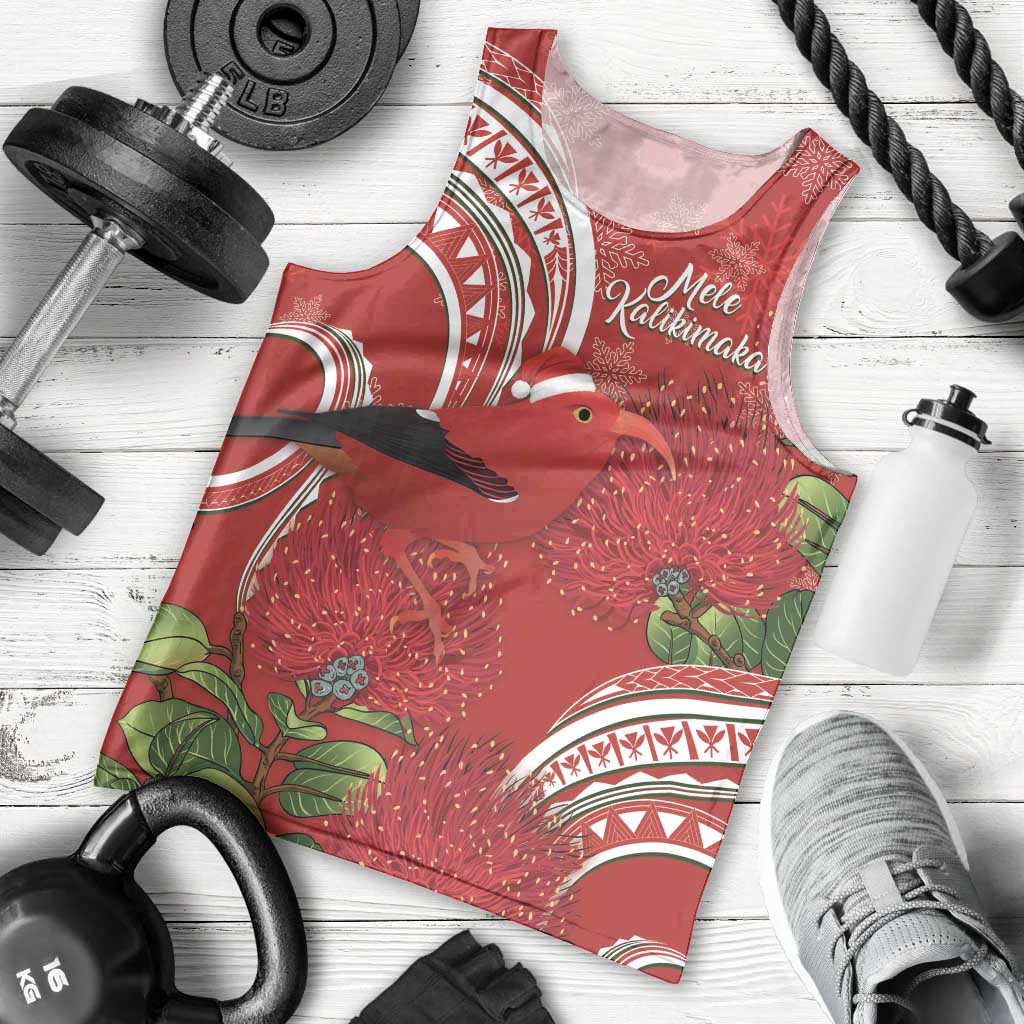 Personalized Mele Kalikimaka Hawaii Men Tank Top I'iwi Bird With Ohia Lehua - Red Color LT14 - Polynesian Pride