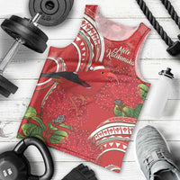 Personalized Mele Kalikimaka Hawaii Men Tank Top I'iwi Bird With Ohia Lehua - Red Color LT14 - Polynesian Pride