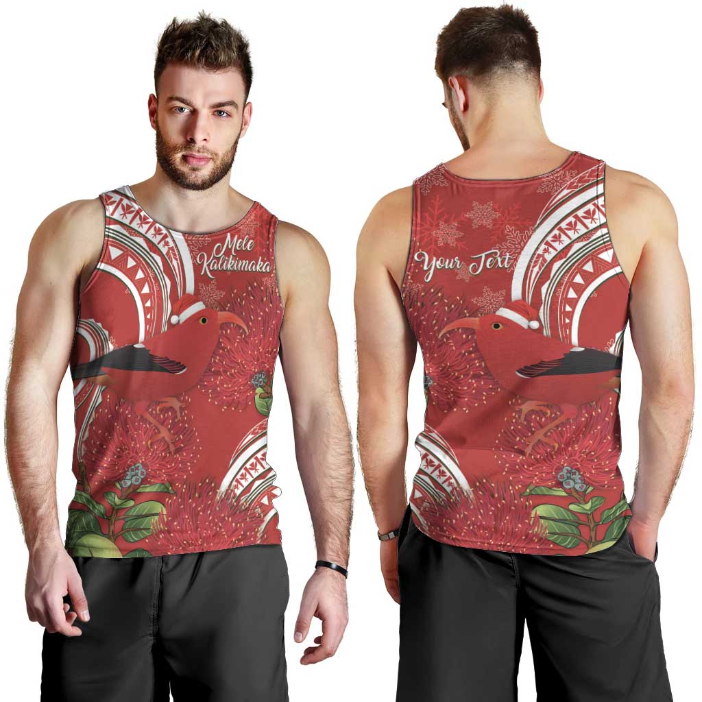 Personalized Mele Kalikimaka Hawaii Men Tank Top I'iwi Bird With Ohia Lehua - Red Color LT14 - Polynesian Pride