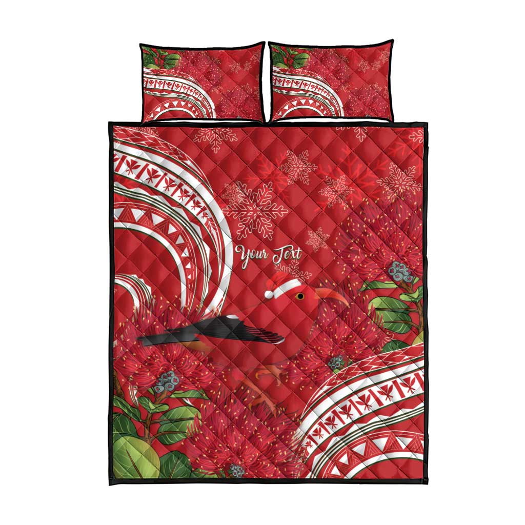 Personalized Mele Kalikimaka Hawaii Quilt Bed Set I'iwi Bird With Ohia Lehua - Red Color
