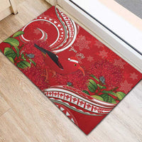 Personalized Mele Kalikimaka Hawaii Rubber Doormat I'iwi Bird With Ohia Lehua - Red Color LT14 - Polynesian Pride