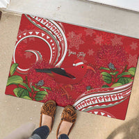 Personalized Mele Kalikimaka Hawaii Rubber Doormat I'iwi Bird With Ohia Lehua - Red Color LT14 - Polynesian Pride