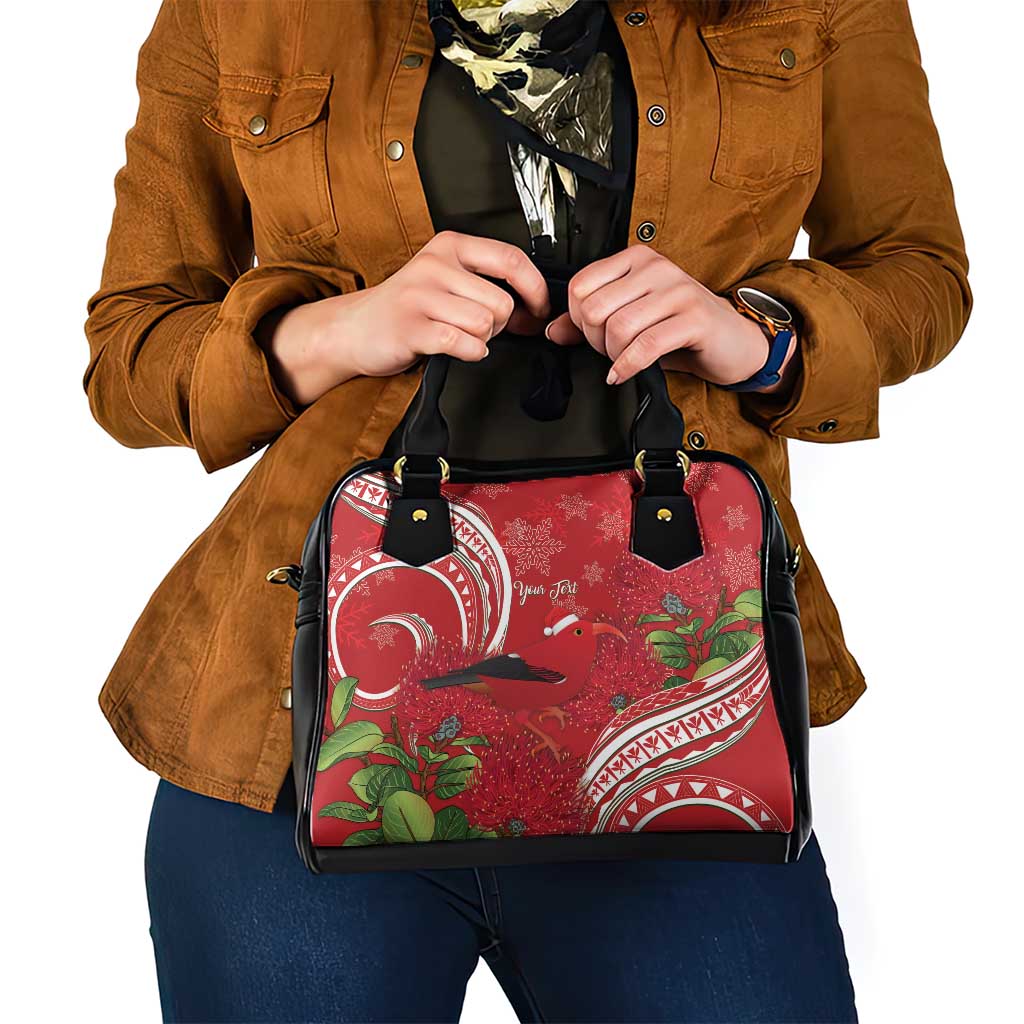 Personalized Mele Kalikimaka Hawaii Shoulder Handbag I'iwi Bird With Ohia Lehua - Red Color