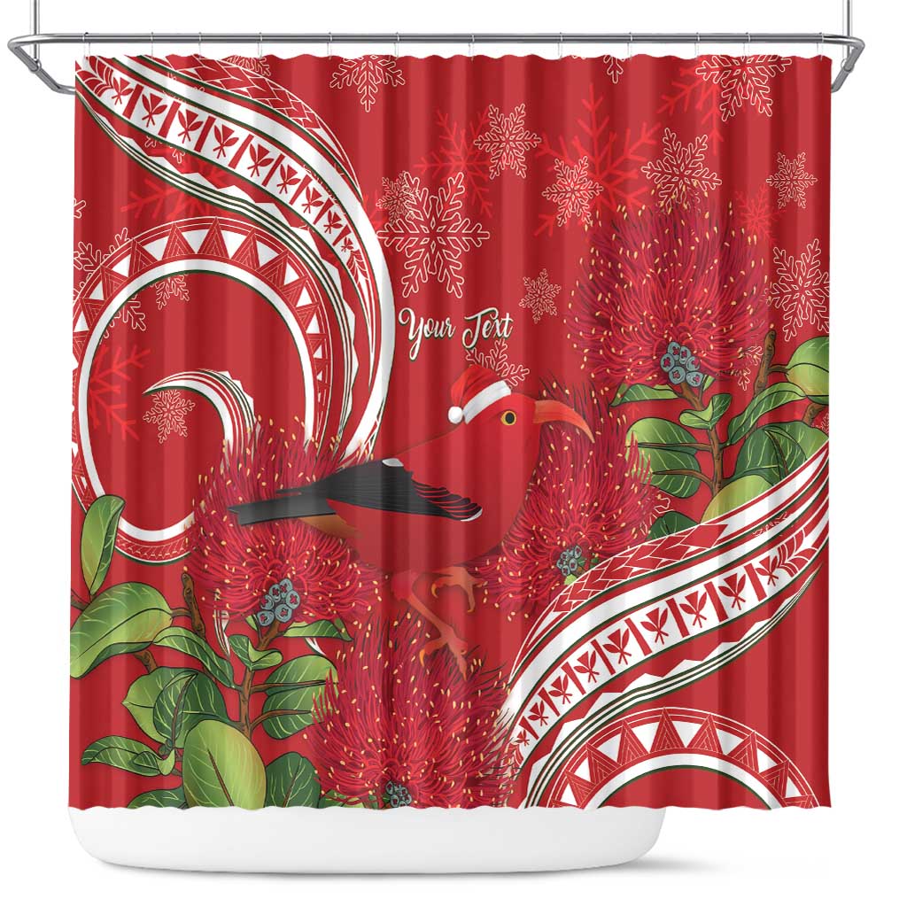 Personalized Mele Kalikimaka Hawaii Shower Curtain I'iwi Bird With Ohia Lehua - Red Color