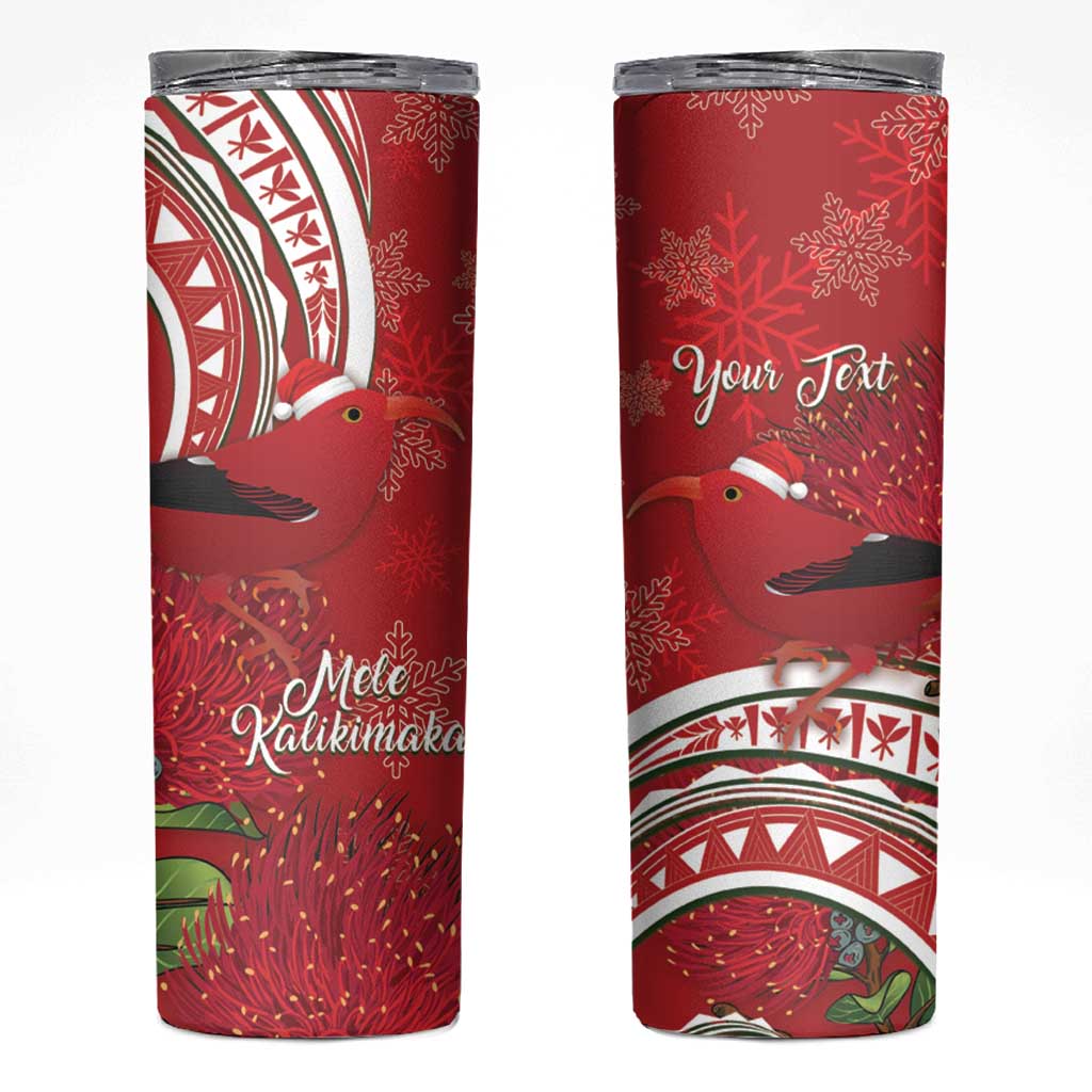 Personalized Mele Kalikimaka Hawaii Skinny Tumbler I'iwi Bird With Ohia Lehua - Red Color