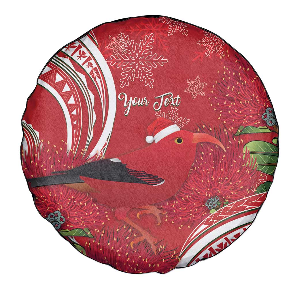 Personalized Mele Kalikimaka Hawaii Spare Tire Cover I'iwi Bird With Ohia Lehua - Red Color