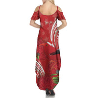 Personalized Mele Kalikimaka Hawaii Summer Maxi Dress I'iwi Bird With Ohia Lehua - Red Color LT14 - Polynesian Pride