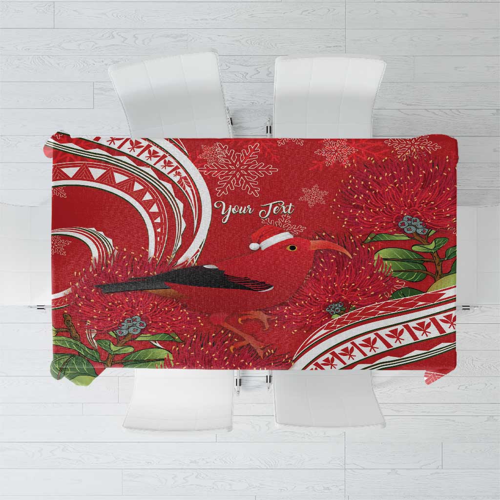 Personalized Mele Kalikimaka Hawaii Tablecloth I'iwi Bird With Ohia Lehua - Red Color LT14 Red - Polynesian Pride
