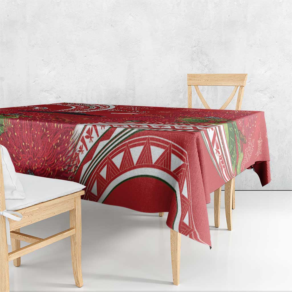Personalized Mele Kalikimaka Hawaii Tablecloth I'iwi Bird With Ohia Lehua - Red Color LT14 - Polynesian Pride