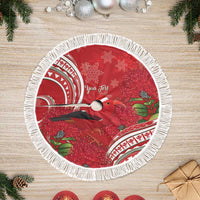 Personalized Mele Kalikimaka Hawaii Tree Skirt I'iwi Bird With Ohia Lehua - Red Color