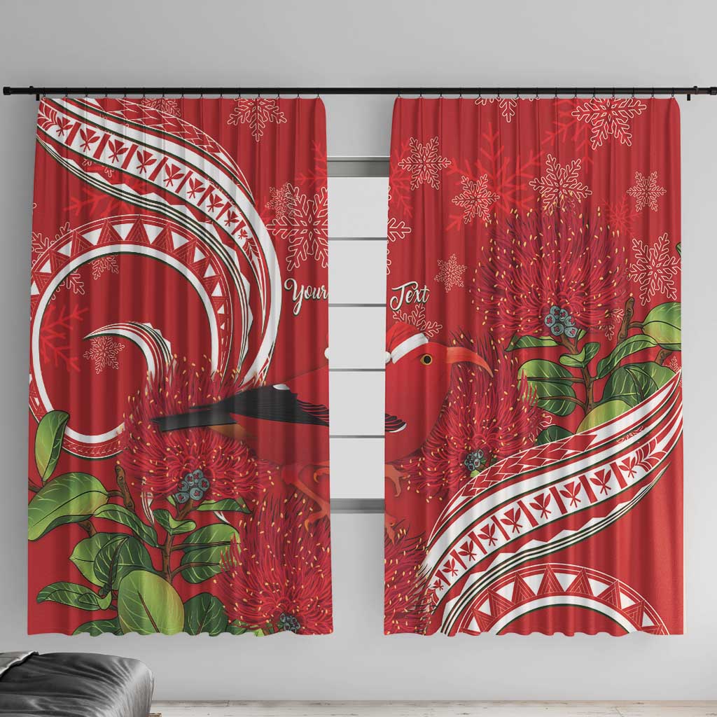Personalized Mele Kalikimaka Hawaii Window Curtain I'iwi Bird With Ohia Lehua - Red Color LT14 With Hooks Red - Polynesian Pride