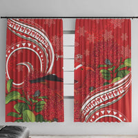 Personalized Mele Kalikimaka Hawaii Window Curtain I'iwi Bird With Ohia Lehua - Red Color LT14 With Hooks Red - Polynesian Pride