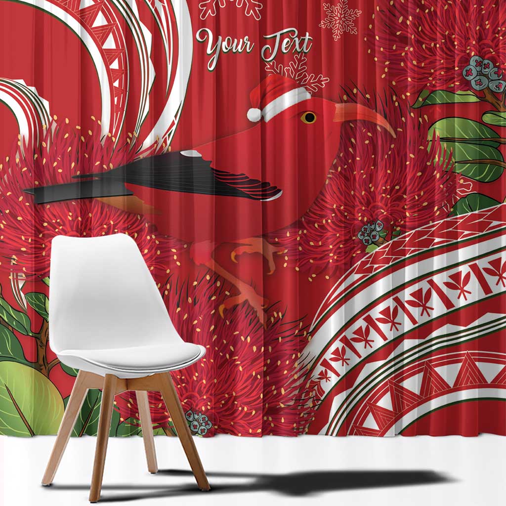 Personalized Mele Kalikimaka Hawaii Window Curtain I'iwi Bird With Ohia Lehua - Red Color LT14 - Polynesian Pride