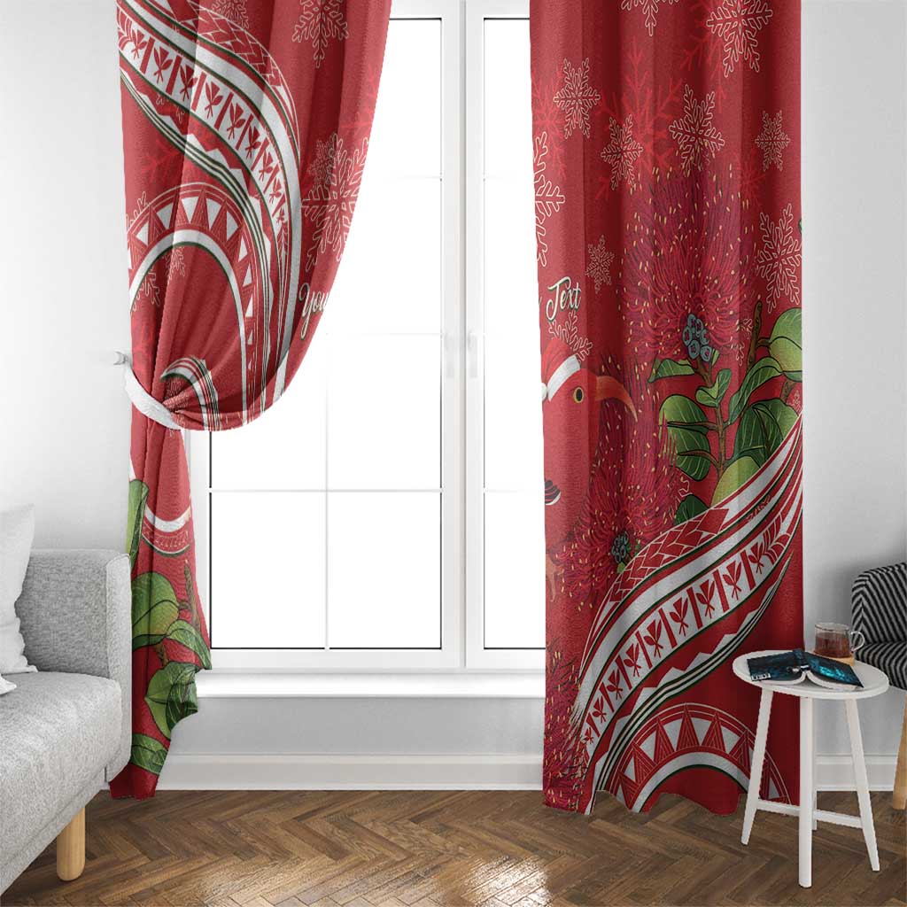 Personalized Mele Kalikimaka Hawaii Window Curtain I'iwi Bird With Ohia Lehua - Red Color LT14 - Polynesian Pride