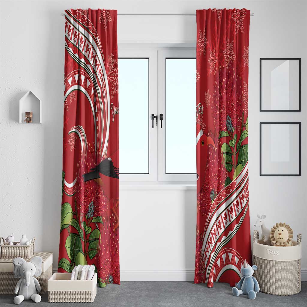 Personalized Mele Kalikimaka Hawaii Window Curtain I'iwi Bird With Ohia Lehua - Red Color LT14 - Polynesian Pride