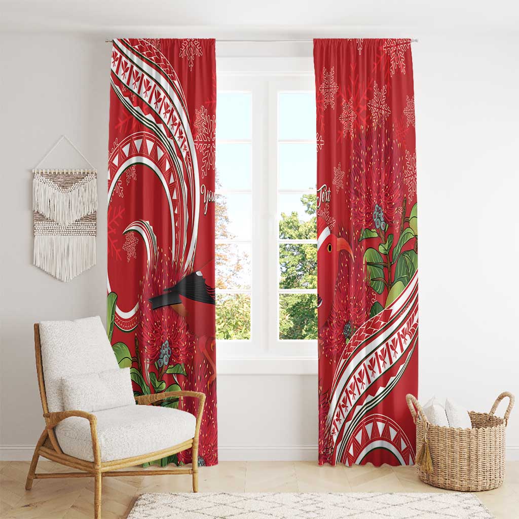 Personalized Mele Kalikimaka Hawaii Window Curtain I'iwi Bird With Ohia Lehua - Red Color LT14 - Polynesian Pride