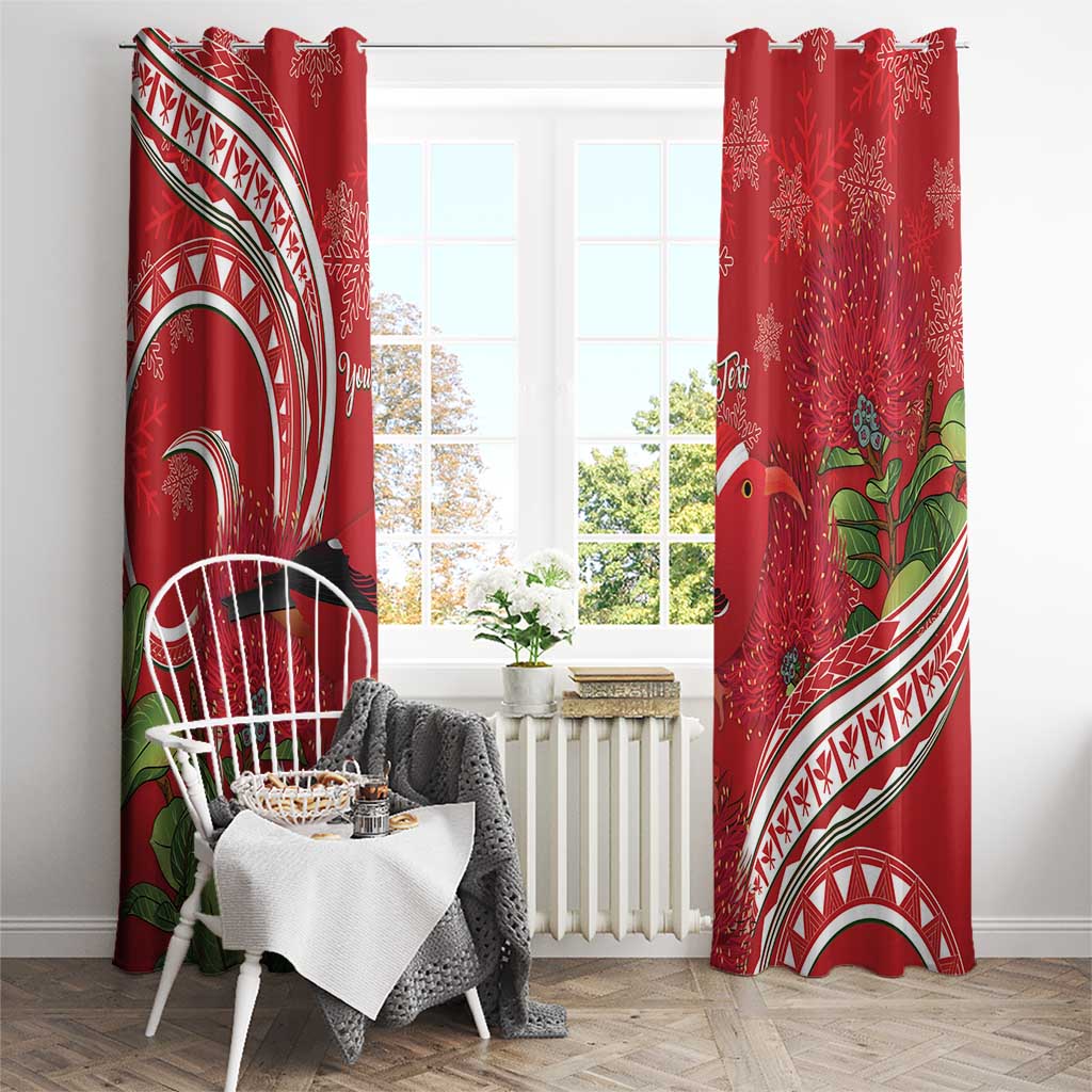Personalized Mele Kalikimaka Hawaii Window Curtain I'iwi Bird With Ohia Lehua - Red Color LT14 - Polynesian Pride