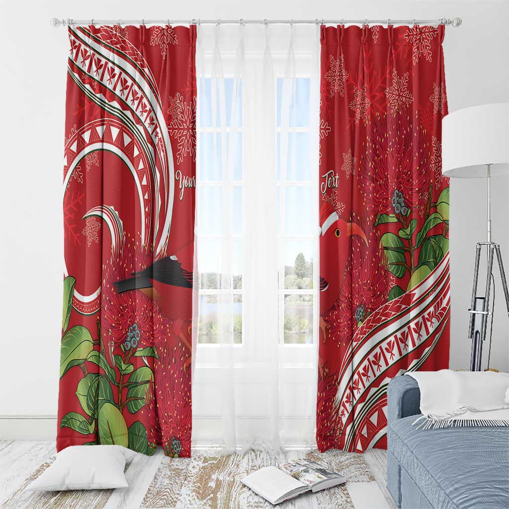 Personalized Mele Kalikimaka Hawaii Window Curtain I'iwi Bird With Ohia Lehua - Red Color LT14 - Polynesian Pride