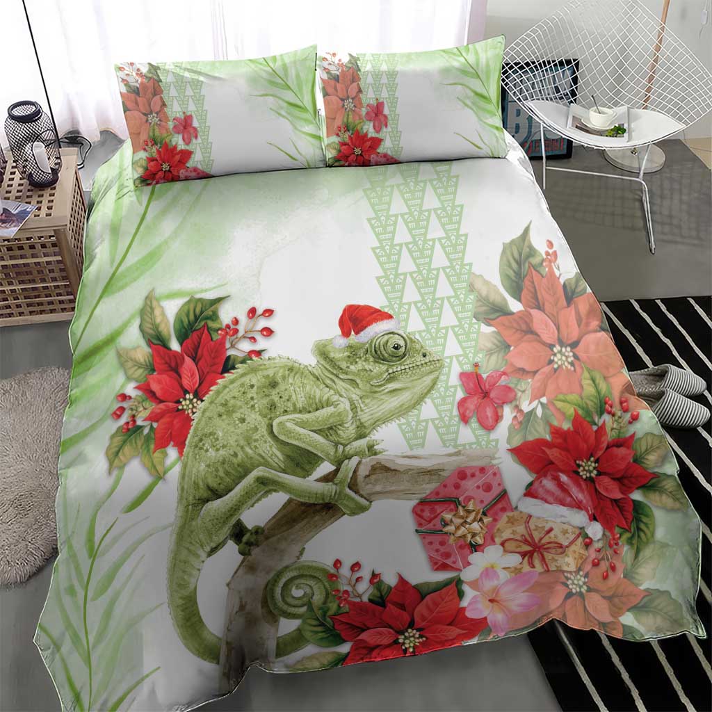 Pastel Green Hawaii Chameleon Christmas Bedding Set Mele Kalikimaka Kakau - Watercolor