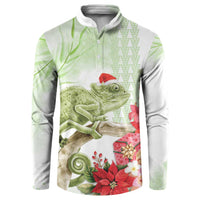 Pastel Green Hawaii Chameleon Christmas Button Sweatshirt Mele Kalikimaka Kakau - Watercolor