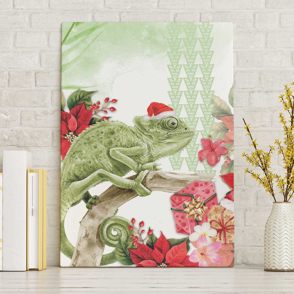 Pastel Green Hawaii Chameleon Christmas Canvas Wall Art Mele Kalikimaka Kakau - Watercolor