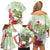 Pastel Green Hawaii Chameleon Christmas Family Matching Off Shoulder Short Dress and Hawaiian Shirt Mele Kalikimaka Kakau - Watercolor