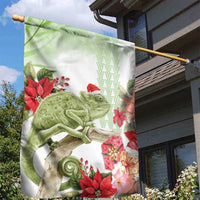 Pastel Green Hawaii Chameleon Christmas Garden Flag Mele Kalikimaka Kakau - Watercolor