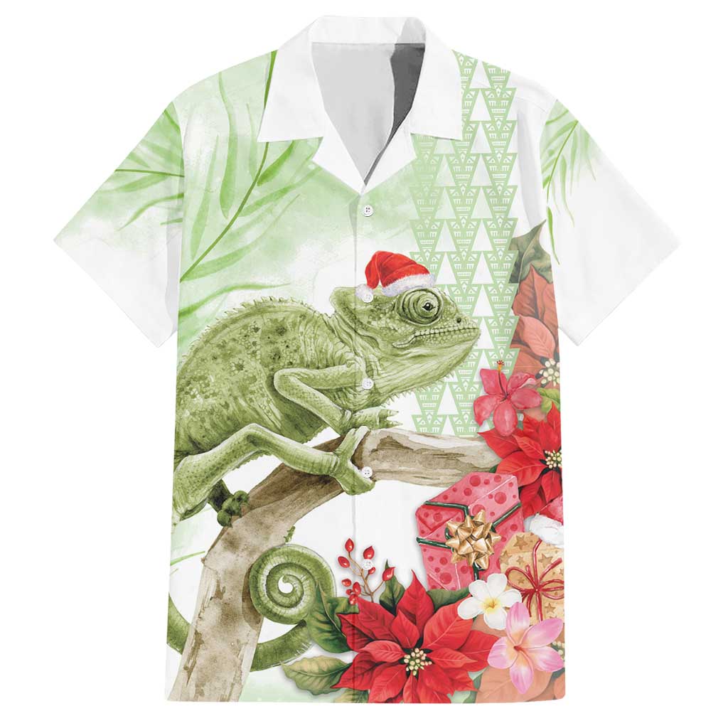 Pastel Green Hawaii Chameleon Christmas Hawaiian Shirt Mele Kalikimaka Kakau - Watercolor