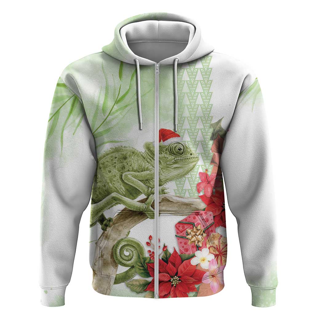 Pastel Green Hawaii Chameleon Christmas Hoodie Mele Kalikimaka Kakau - Watercolor