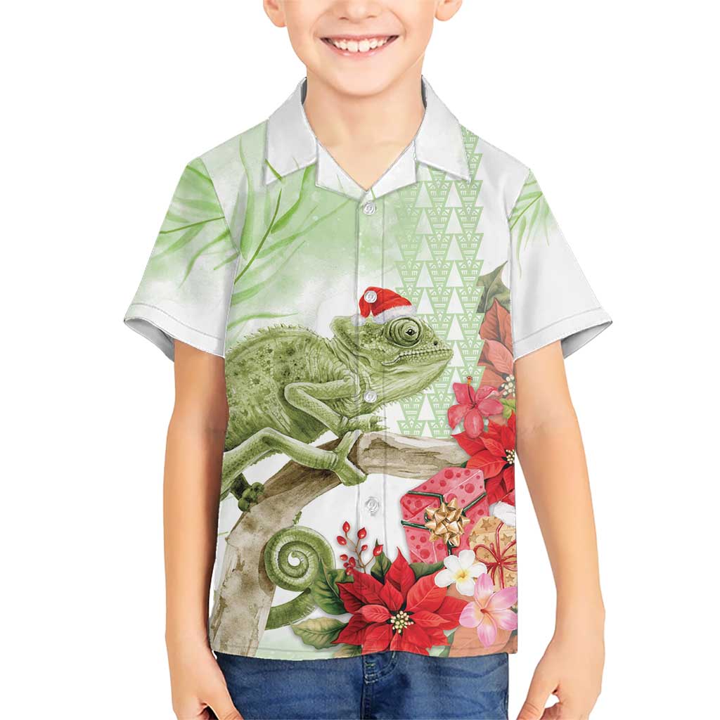 Pastel Green Hawaii Chameleon Christmas Kid Hawaiian Shirt Mele Kalikimaka Kakau - Watercolor