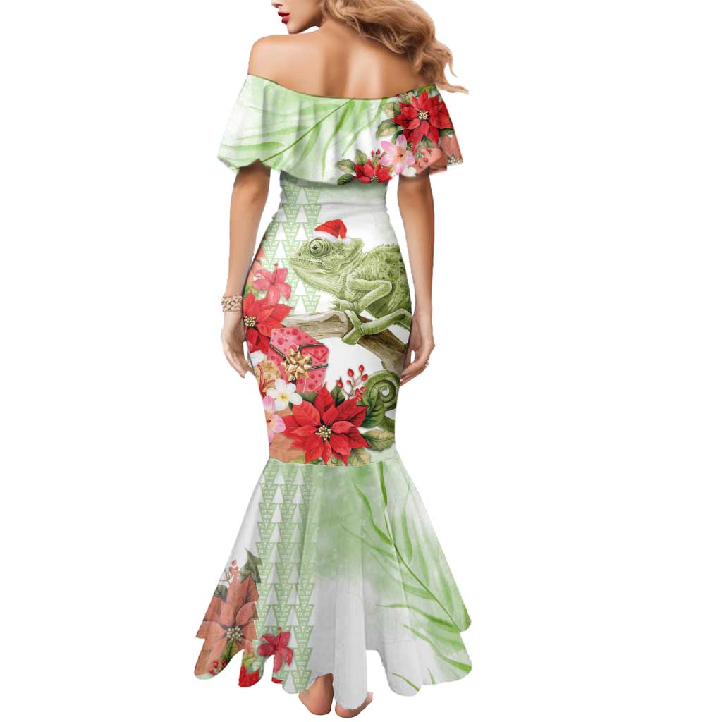 Pastel Green Hawaii Chameleon Christmas Mermaid Dress Mele Kalikimaka Kakau - Watercolor