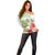 Pastel Green Hawaii Chameleon Christmas Off Shoulder Sweater Mele Kalikimaka Kakau - Watercolor