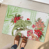 Pastel Green Hawaii Chameleon Christmas Rubber Doormat Mele Kalikimaka Kakau - Watercolor