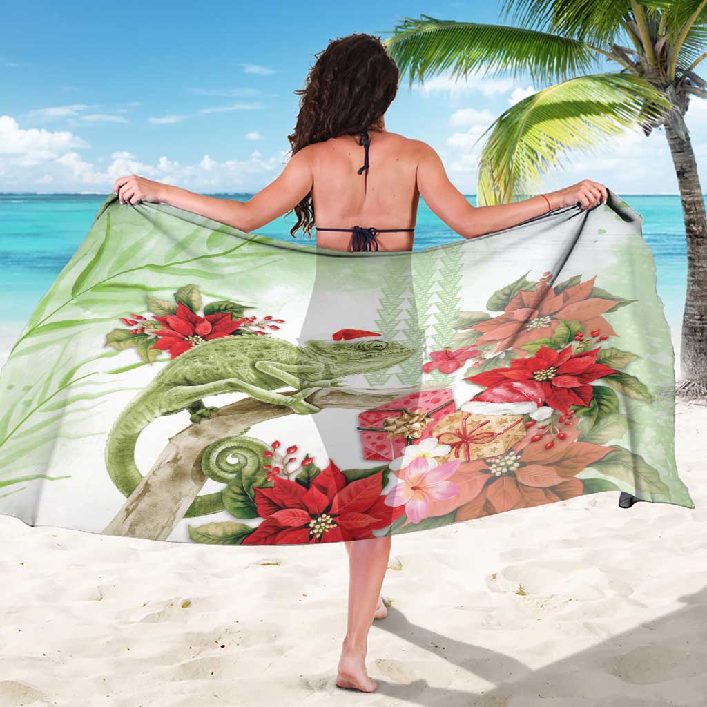 Pastel Green Hawaii Chameleon Christmas Sarong Mele Kalikimaka Kakau - Watercolor
