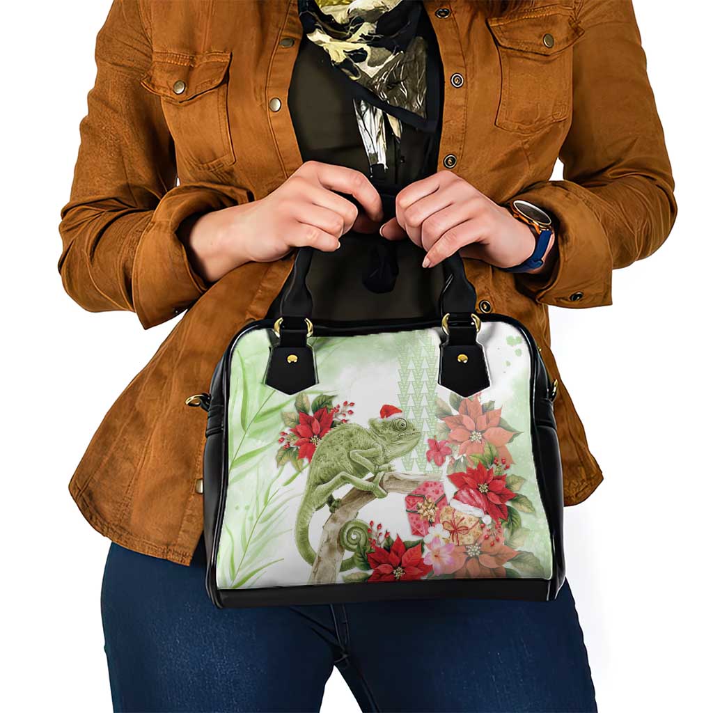 Pastel Green Hawaii Chameleon Christmas Shoulder Handbag Mele Kalikimaka Kakau - Watercolor