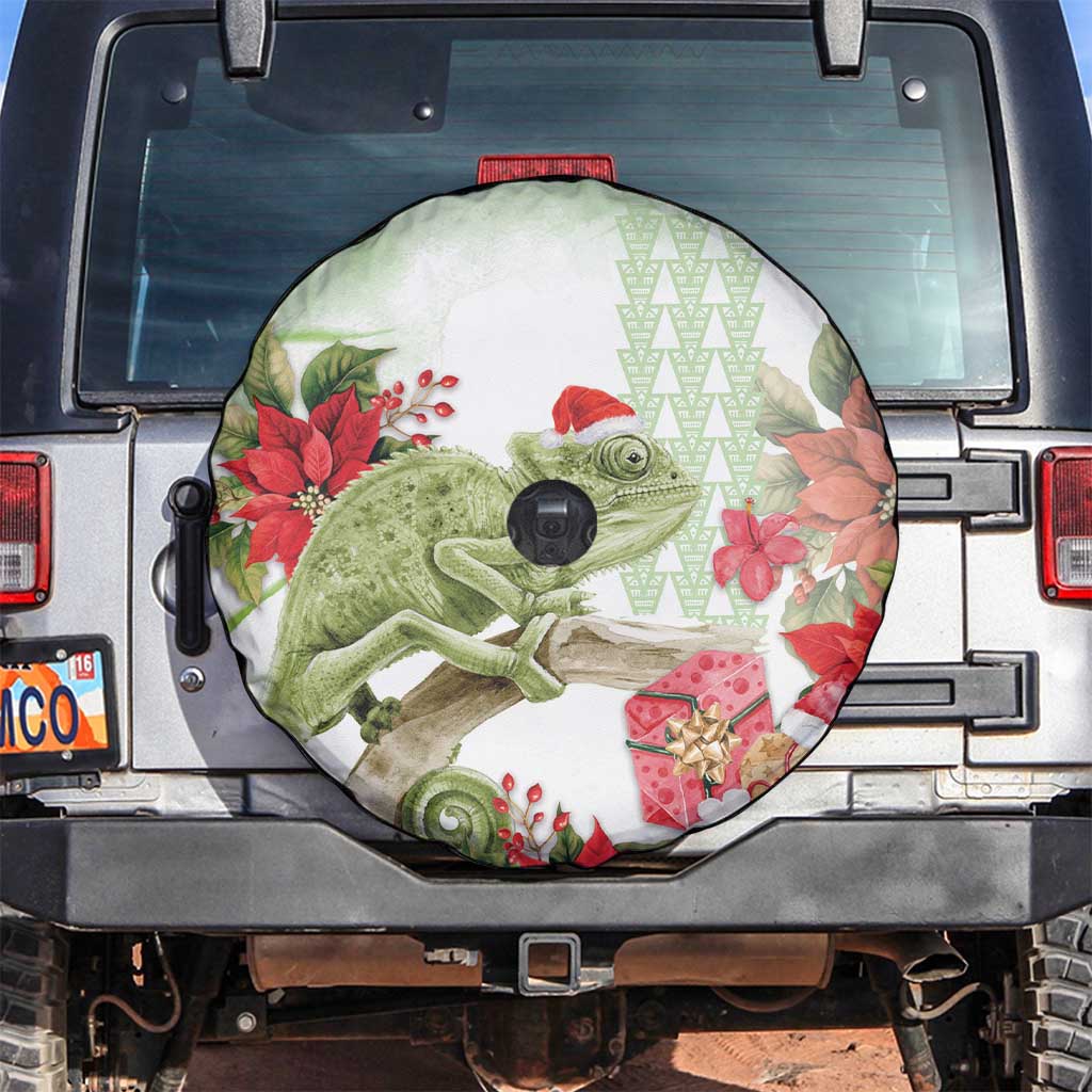 Pastel Green Hawaii Chameleon Christmas Spare Tire Cover Mele Kalikimaka Kakau - Watercolor