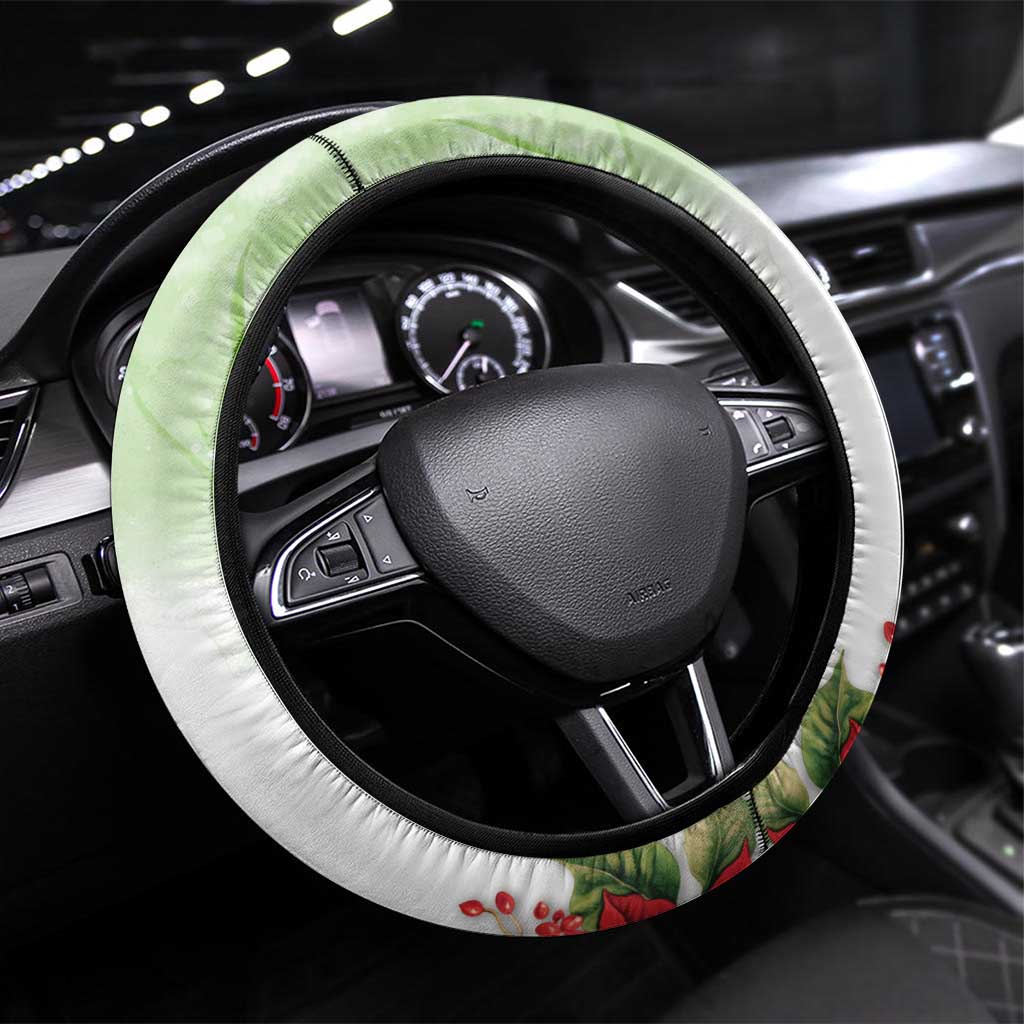 Pastel Green Hawaii Chameleon Christmas Steering Wheel Cover Mele Kalikimaka Kakau - Watercolor