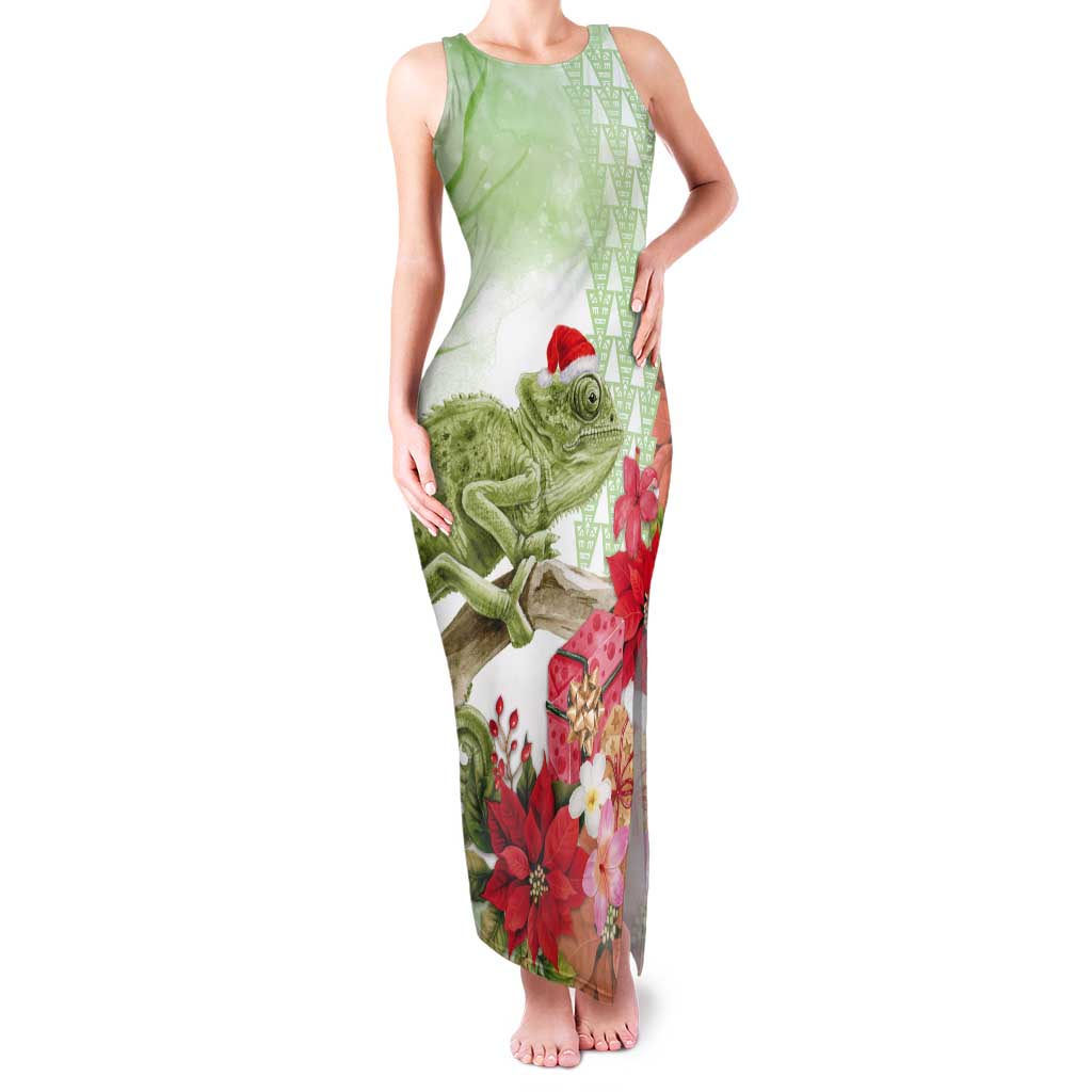 Pastel Green Hawaii Chameleon Christmas Tank Maxi Dress Mele Kalikimaka Kakau - Watercolor