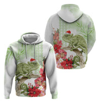 Pastel Green Hawaii Chameleon Christmas Zip Hoodie Mele Kalikimaka Kakau - Watercolor
