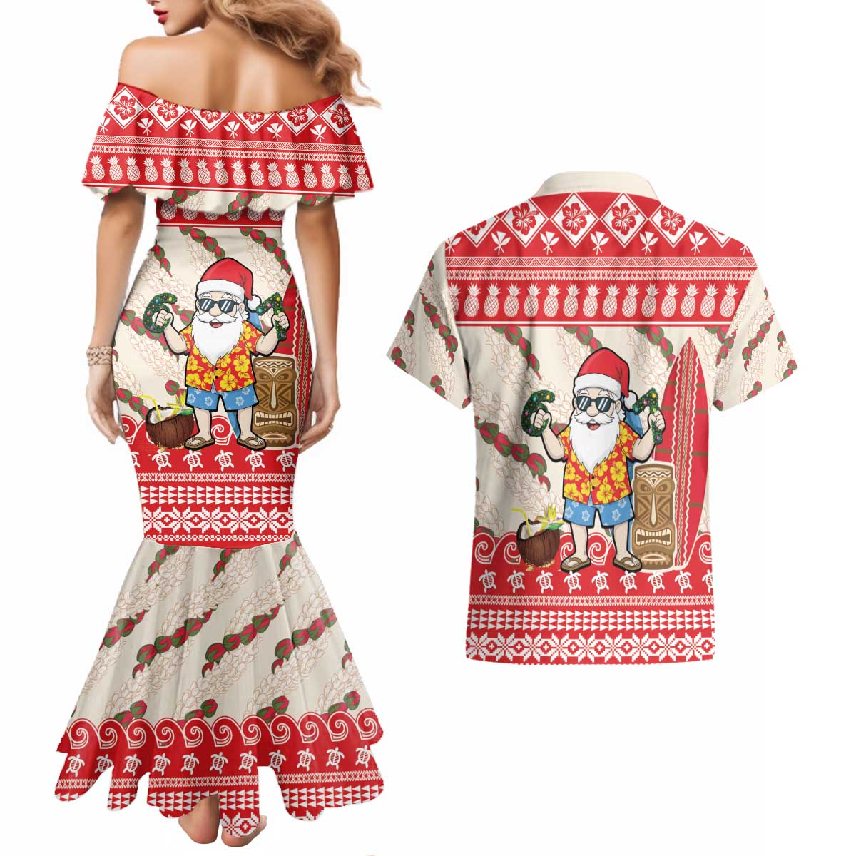 Hawaii Christmas Six Seven Couples Matching Mermaid Dress and Hawaiian Shirt Mele Kalikimaka Funny Santa 67 Gen Alpha Slang - Polynesian Pride