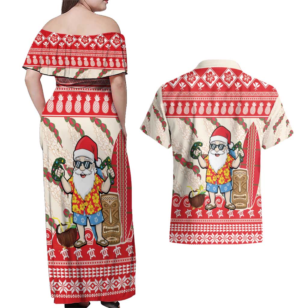 Hawaii Christmas Six Seven Couples Matching Off Shoulder Maxi Dress and Hawaiian Shirt Mele Kalikimaka Funny Santa 67 Gen Alpha Slang - Polynesian Pride