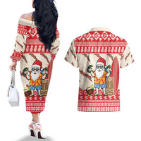 Hawaii Christmas Six Seven Couples Matching Off The Shoulder Long Sleeve Dress and Hawaiian Shirt Mele Kalikimaka Funny Santa 67 Gen Alpha Slang - Polynesian Pride