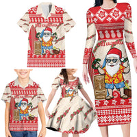 Hawaii Christmas Six Seven Family Matching Long Sleeve Bodycon Dress and Hawaiian Shirt Mele Kalikimaka Funny Santa 67 Gen Alpha Slang - Polynesian Pride