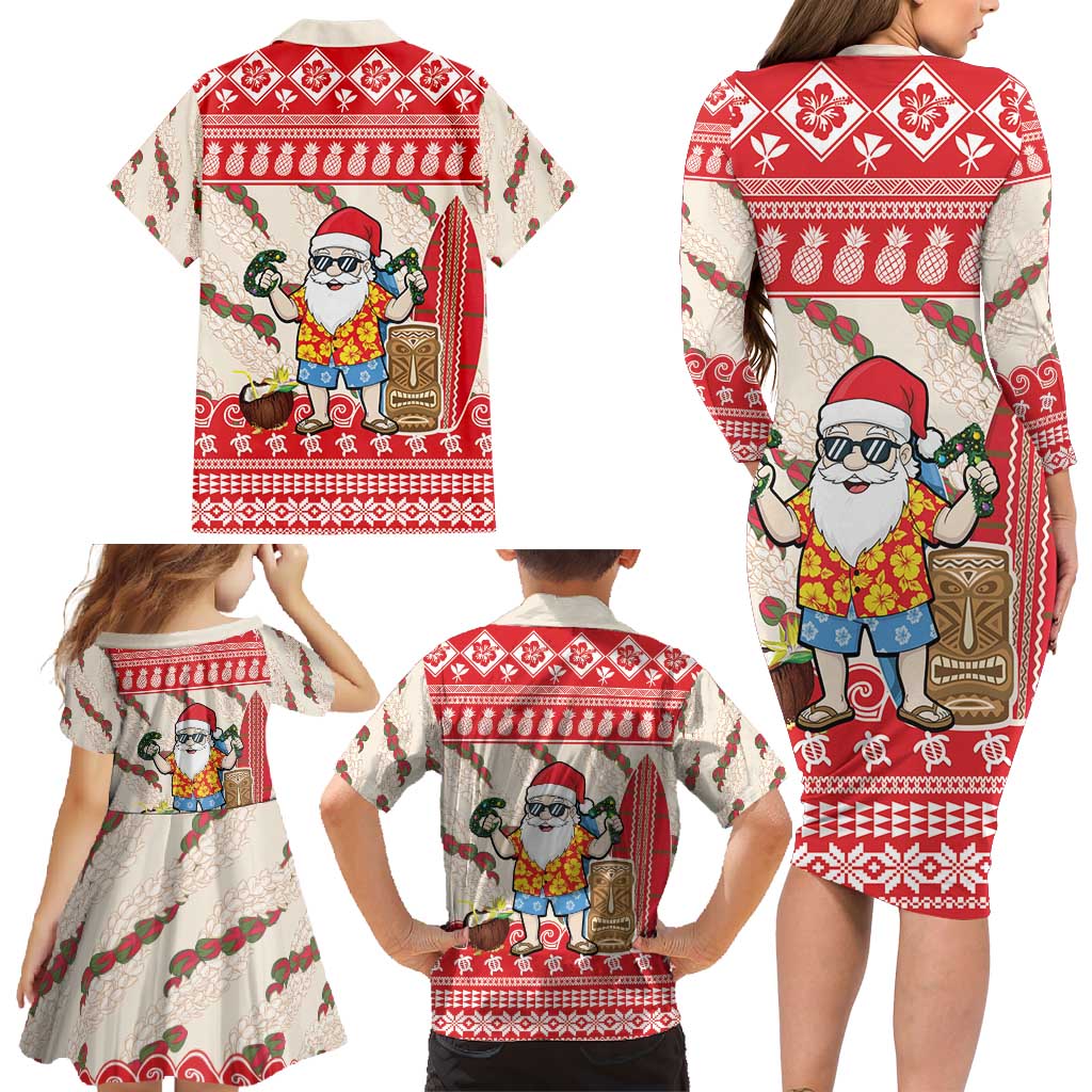 Hawaii Christmas Six Seven Family Matching Long Sleeve Bodycon Dress and Hawaiian Shirt Mele Kalikimaka Funny Santa 67 Gen Alpha Slang - Polynesian Pride
