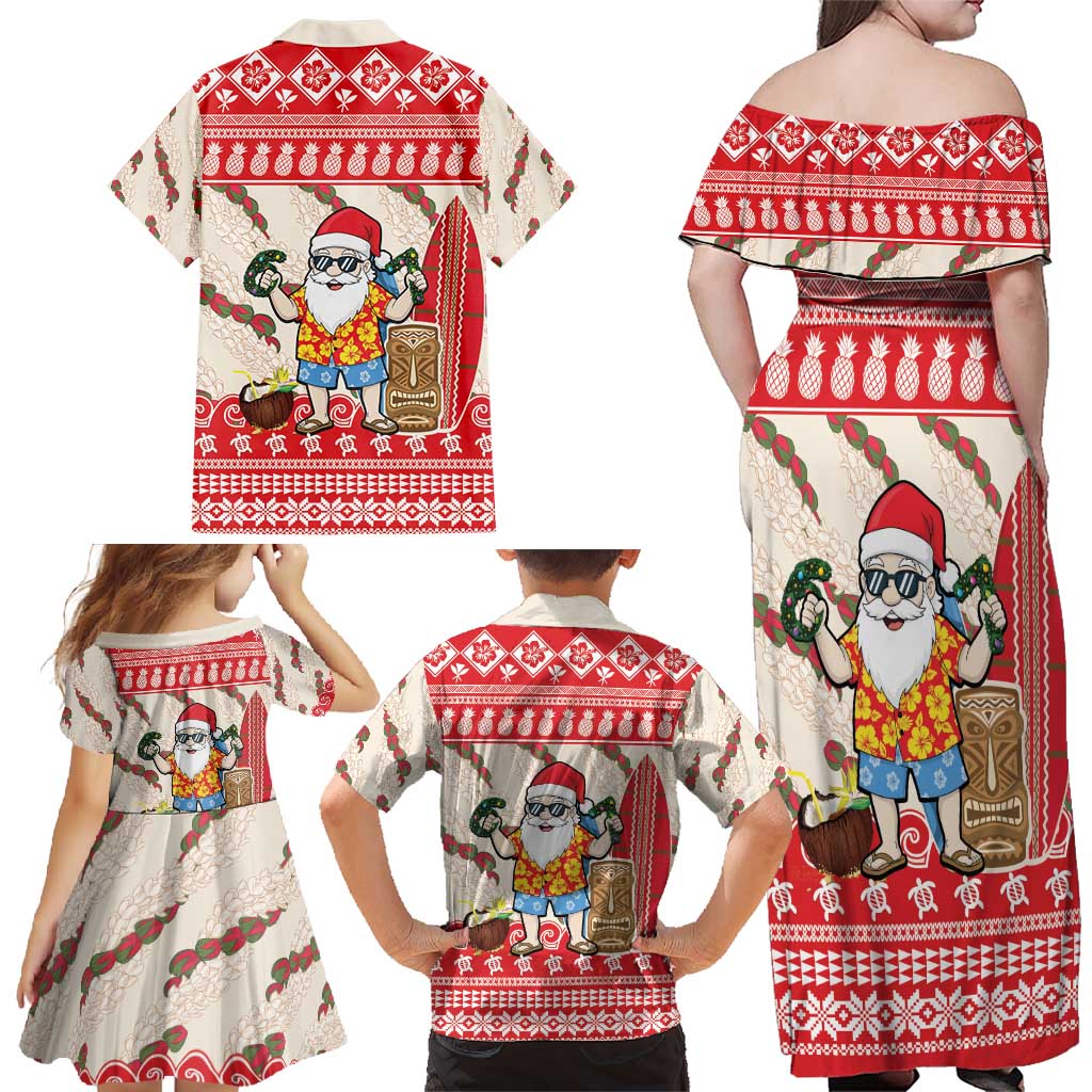 Hawaii Christmas Six Seven Family Matching Off Shoulder Maxi Dress and Hawaiian Shirt Mele Kalikimaka Funny Santa 67 Gen Alpha Slang - Polynesian Pride