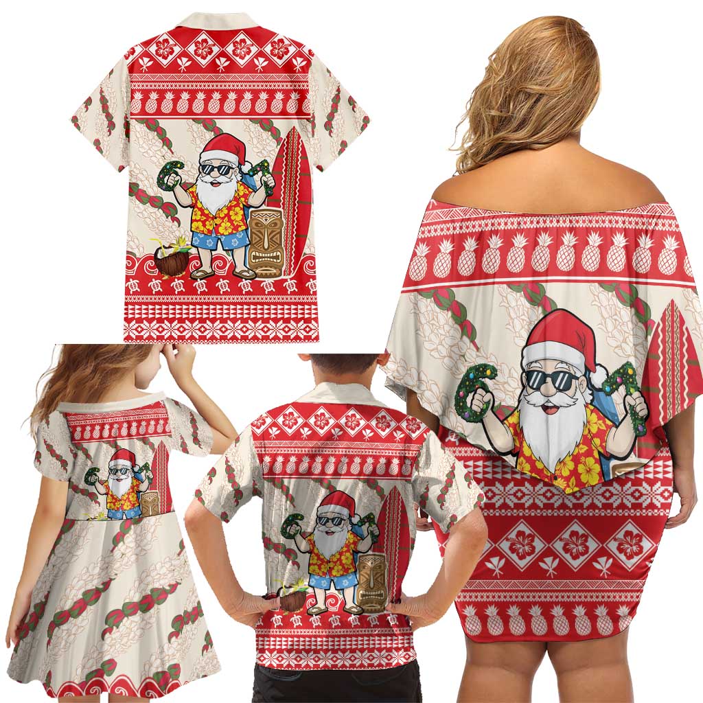 Hawaii Christmas Six Seven Family Matching Off Shoulder Short Dress and Hawaiian Shirt Mele Kalikimaka Funny Santa 67 Gen Alpha Slang - Polynesian Pride