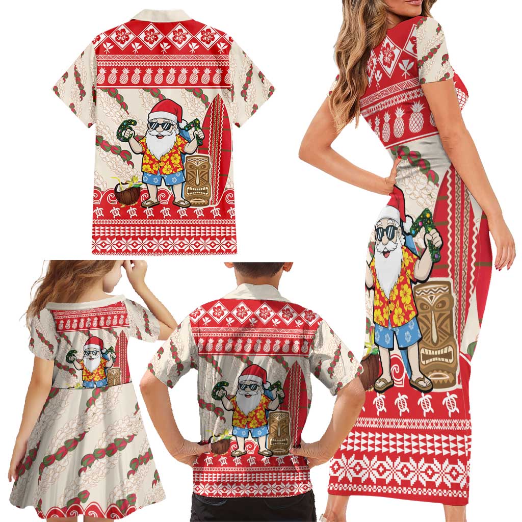 Hawaii Christmas Six Seven Family Matching Short Sleeve Bodycon Dress and Hawaiian Shirt Mele Kalikimaka Funny Santa 67 Gen Alpha Slang - Polynesian Pride