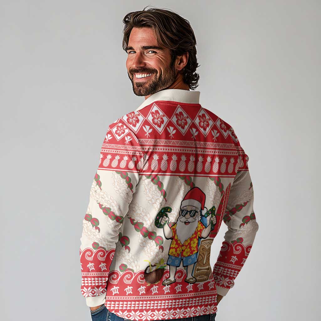 Hawaii Christmas Six Seven Long Sleeve Polo Shirt Mele Kalikimaka Funny Santa 67 Gen Alpha Slang - Polynesian Pride